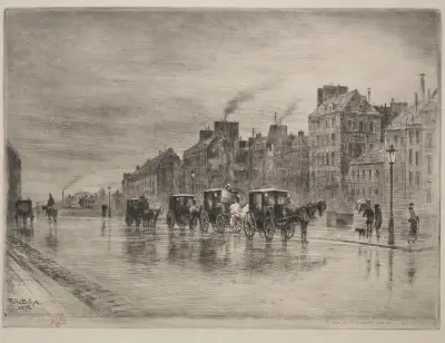 A Winter Morning on the Quai de l’Hôtel -Dieu av Félix Hilaire Buhot