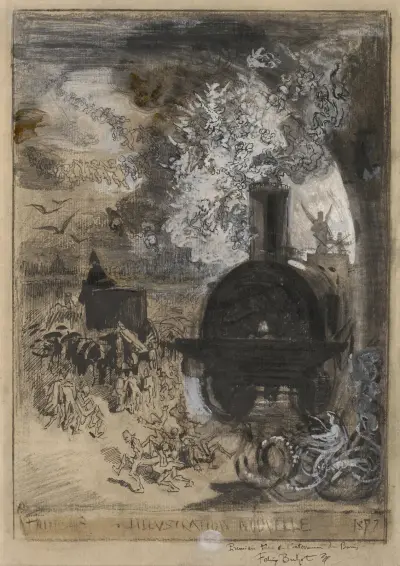 Frontespis för L’Illustration Nouvelle – Gravyrstickelns begravning av Félix Hilaire Buhot