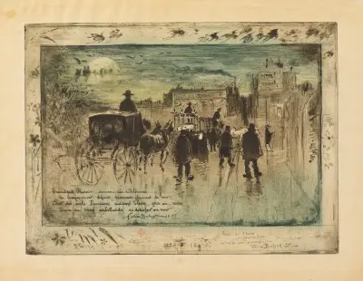 Funeral Procession on the Boulevard de Clichy av Félix Hilaire Buhot