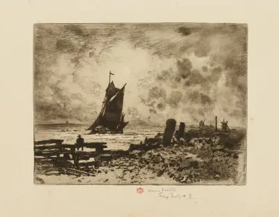 Little Seascape, a Remembrance of the Medway av Félix Hilaire Buhot