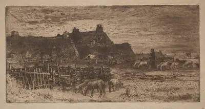 Sheepfold; Sunset 1881 av Félix Hilaire Buhot