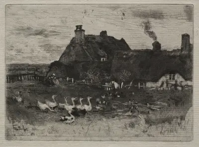 Thatched Cottages av Félix Hilaire Buhot