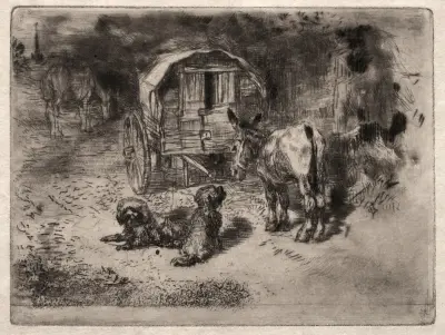 The Guardians of the House, or the Friends of the Saltimbanque av Félix Hilaire Buhot