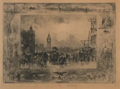 Westminster Bridge, or Westminster Tower av Félix Hilaire Buhot