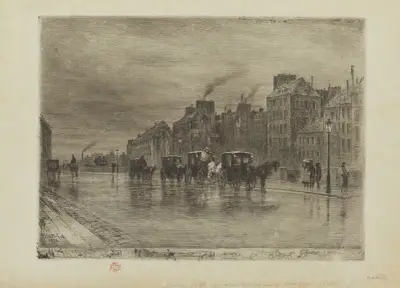 Winter Morning on the Quay of the Hôtel Dieu [Hospital] av Félix Hilaire Buhot