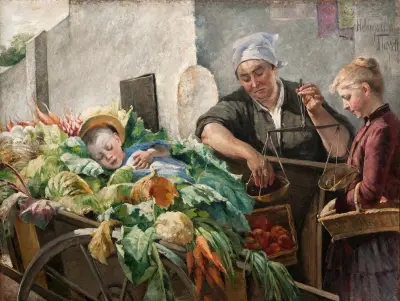 Woman Vegetable Vendor in France av Hildegard Thorell