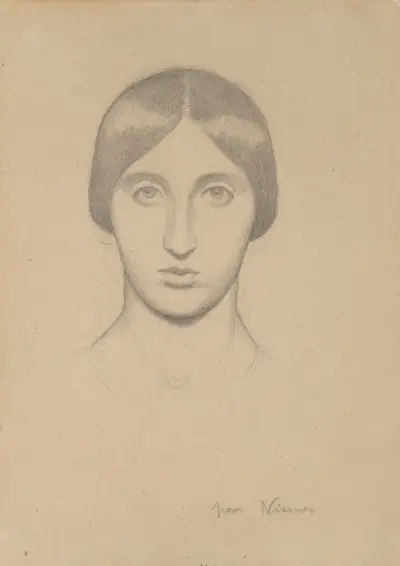 Head of a Woman; Study for a mural in the Church of Saint-Paul, Nîmes av Jean-Hippolyte Flandrin