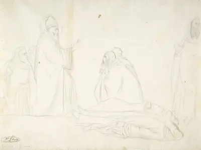 Miracle of St. Sylvester; the Raising of Two Pagan Priests, after Maso di Banco, S. Croce, Florence av Jean-Hippolyte Flandrin