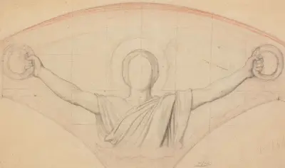 Study for an angel holding wreaths av Jean-Hippolyte Flandrin