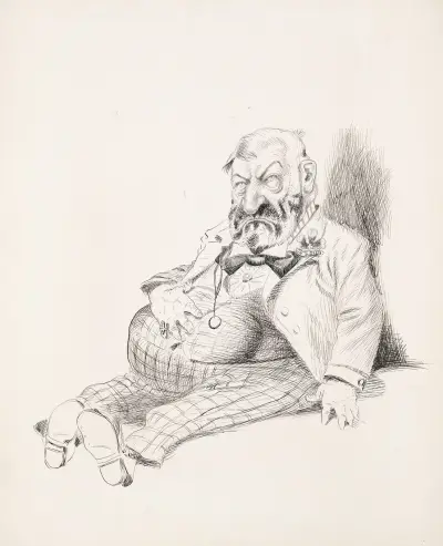 En rynkad, oproportionerlig man i kostym av Homer Davenport