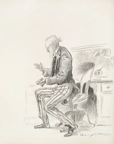 Uncle Sam about to swat at a mosquito representing Castro, which is biting him. av Homer Davenport