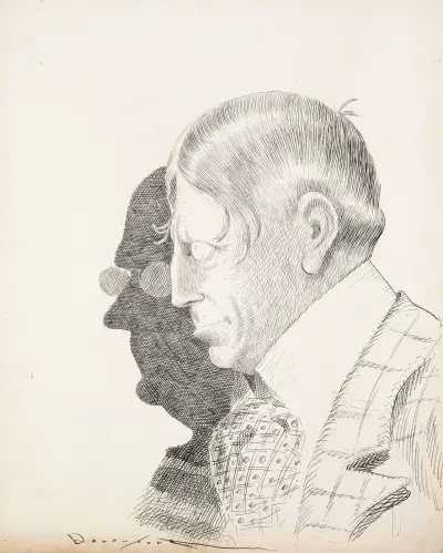 William Randolph Hearst i silhuett, med skuggan av en annan man med glasögon bakom sig av Homer Davenport