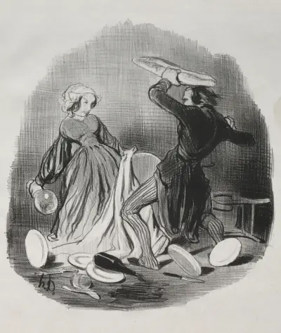 Ah! Du tror inte din man ger dig nog, din skurk. . . . av Honoré Daumier