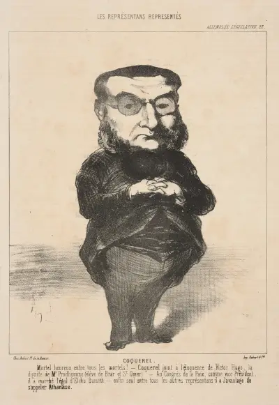 Coquerel man standing with hands folded on top of belly av Honoré Daumier