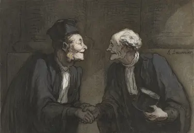 Två advokater; handskakningen av Honoré Daumier