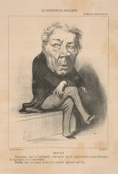 Man sittande framifrån, vanställt ansikte av Honoré Daumier