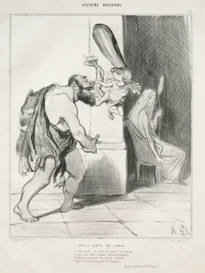Herkules tämjd av kärleken av Honoré Daumier