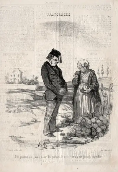 How strange…. I had planted potatoes, and here I am harvesting truffles! av Honoré Daumier