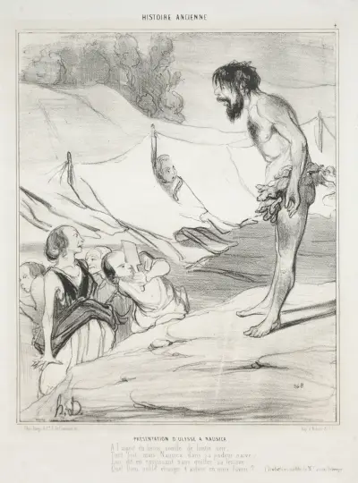 Odysseus introduceras för Nausikaa av Honoré Daumier