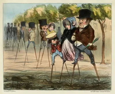 Les Parisiens ayant trouvé moyen de circuler en temps de pluie von Honoré Daumier