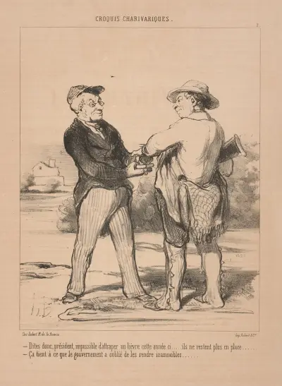Look, Chairman it’s impossible to catch a hare this year .. They do not stay in av Honoré Daumier