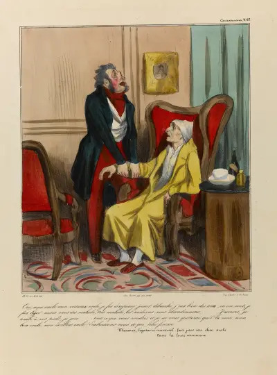 Oui, mon oncle, mon vertueux oncle, je fus dissipateur, joueur, débauché, j’eus bien des torts, en un mot, je fus léger av Honoré Daumier