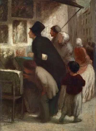 Utanför tryckförsäljarens butik av Honoré Daumier