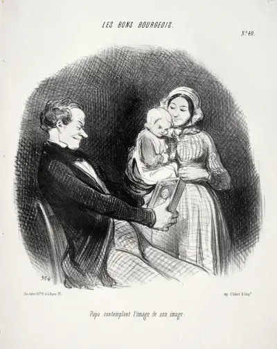 Pappa betraktar en avbild av sin avbild av Honoré Daumier