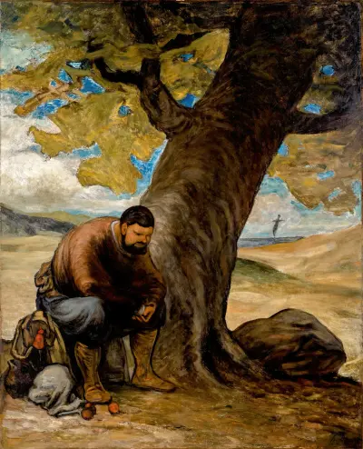 Sancho Pansa, unter einem Baum ausruhend av Honoré Daumier