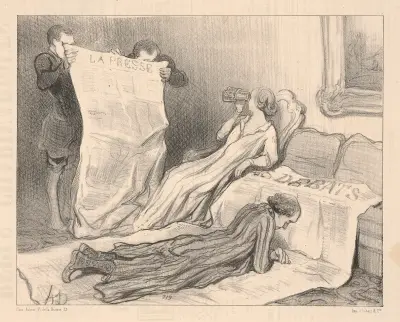 Prenumeranter som får sina tidningar och försöker lista ut hur man använder dem av Honoré Daumier