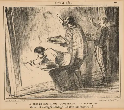 The last week before the opening of Salon painting. Chorus. Courage, to work, friends are always there! av Honoré Daumier