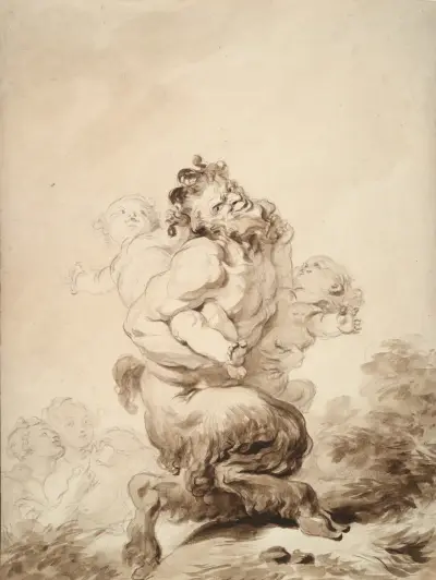 A Satyr Teased by Two Putti av Jean-Honoré Fragonard