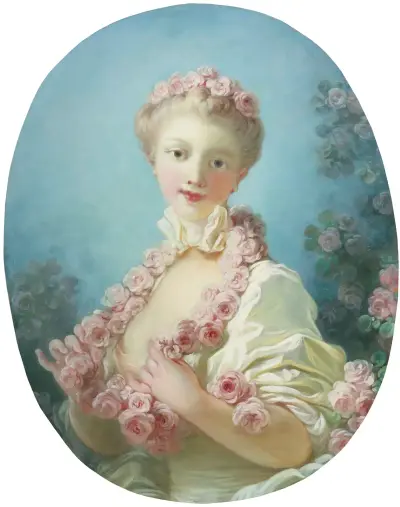 A Young Blonde Woman With a Garland of Roses Around Her Neck av Jean-Honoré Fragonard