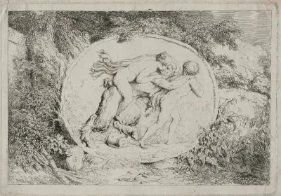 Bacchanales; Nymph Astride a Satyr av Jean-Honoré Fragonard