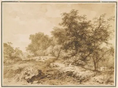 Landscape, with flocks and trees av Jean-Honoré Fragonard