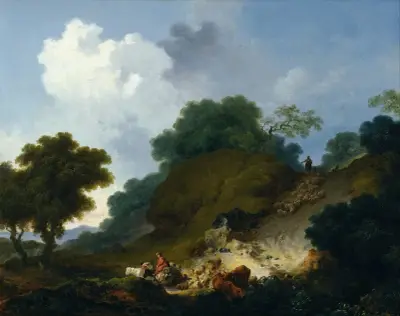 Landscape with Shepherds and Flock of Sheep av Jean-Honoré Fragonard
