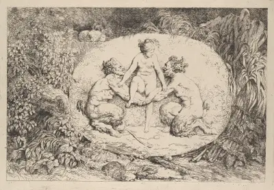 Nymph supported by two satyrs av Jean-Honoré Fragonard