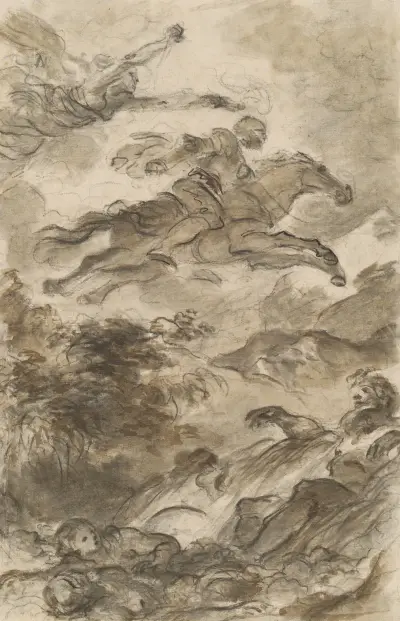 Rinaldo, Astride Baiardo, Flies Off in Pursuit of Angelica av Jean-Honoré Fragonard