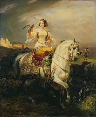 En algerisk falkenerande dam av Horace Vernet
