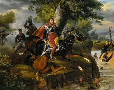 Der Tod des Prinzen Poniatowski am 19. Oktober 1813 von Horace Vernet