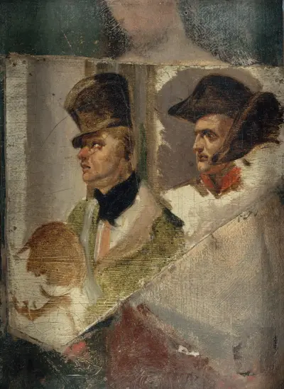 Études de têtes pour ‘La Barrière de Clichy – Défense de Paris, le 30 mars 1814’ av Horace Vernet