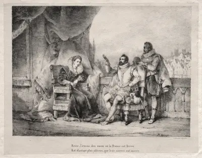 Henri IV with Queen Elizabeth av Horace Vernet