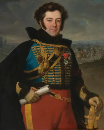 Porträtt av överste Auguste-Frédéric-Bon-Amour, markis de Talhouët av Horace Vernet