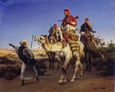 Konstnären och hans följeslagare på resa i öknen av Horace Vernet