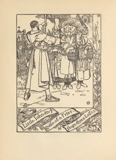 Lille John i munkkåpa stoppar tre flickor av Howard Pyle