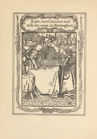 Robin blir slaktare och säljer sitt kött i Nottingham av Howard Pyle