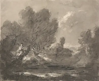 Figure in Tree near Pond av George Howland Beaumont