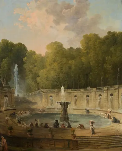 Lavandières dans un parc av Hubert Robert
