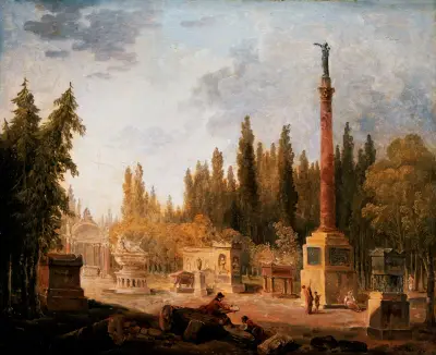 Le Jardin du Musée des monuments français, ancien couvent des Petits-Augustins av Hubert Robert