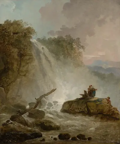 Waterfall with Drawing Artist av Hubert Robert